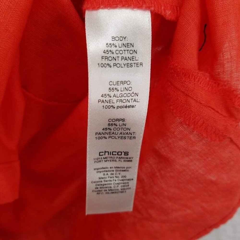 Chicos Shirt Womens Small Button Up Blouse Orange Short Sleeve Linen Blend - Picture 6 of 9